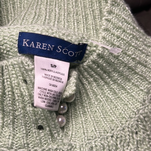 Karen Scott Chic Cable Knit Sage Green Sweater Size Small - Picture 12 of 16